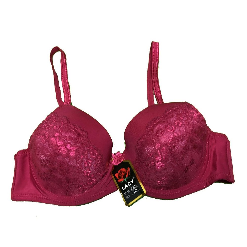 Lacy Bra 34B Pink‎ Lace Underwire NWT 34 B 82614 Nylon Sexy Valentine Underwire